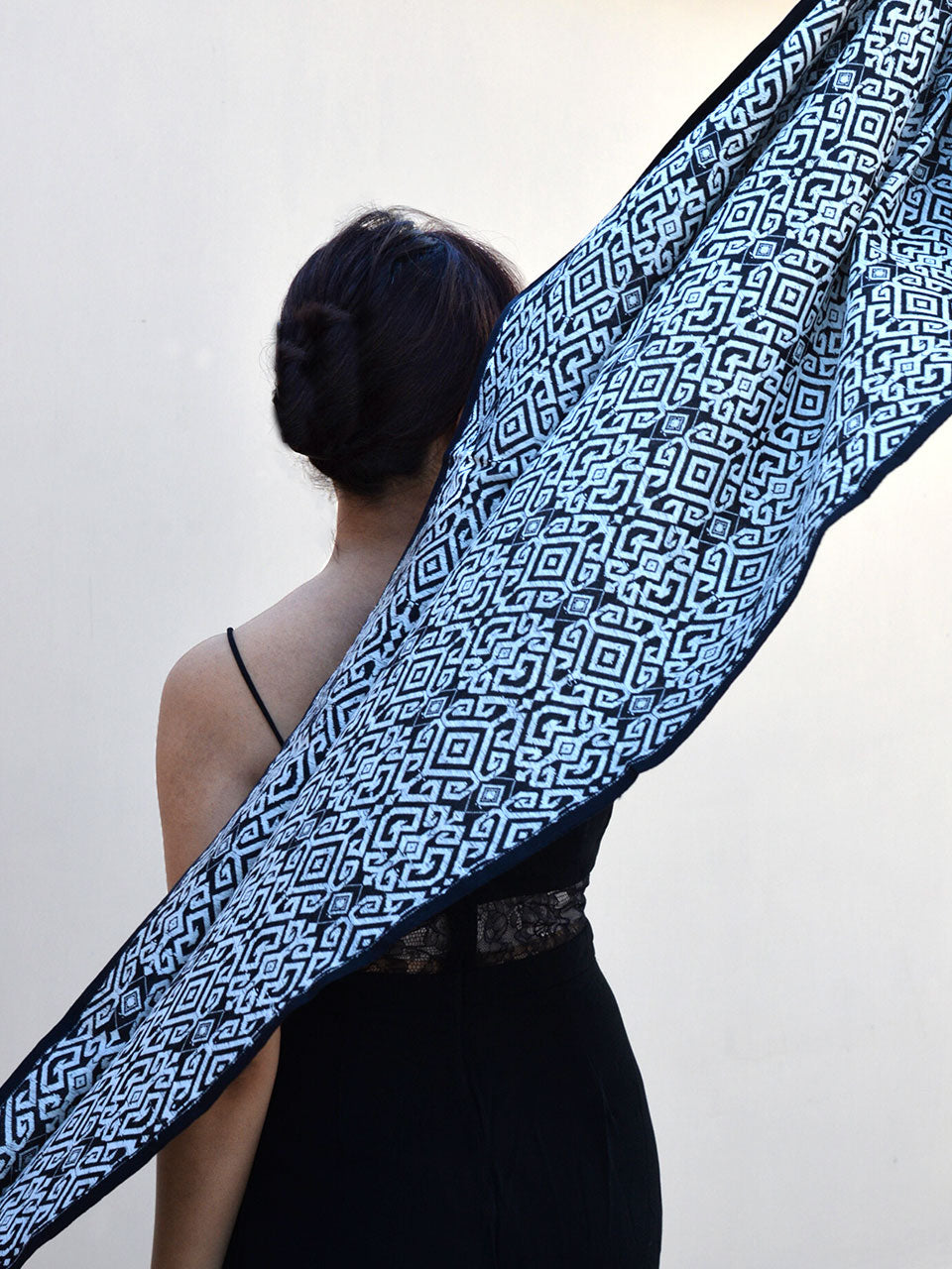 Tribal Tusker - Pure Mulberry Silk Stole with White Muga Patterns