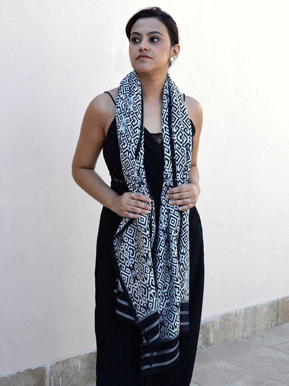 Tribal Tusker - Pure Mulberry Silk Stole with White Muga Patterns