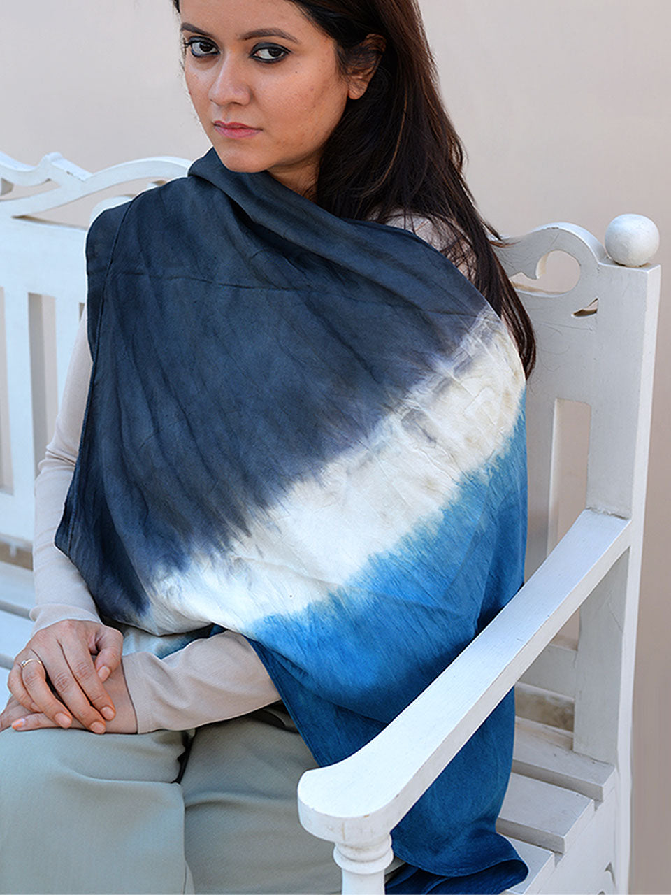 Asa - Pure Eri and Mulberry Blue Ombré Silk Scarf