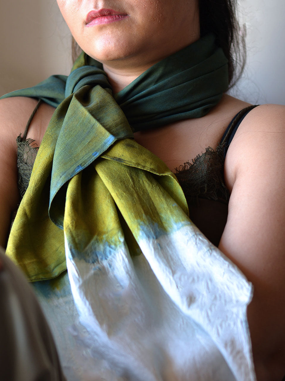 Asa - Pure Eri and Mulberry Green Ombré Silk Scarf