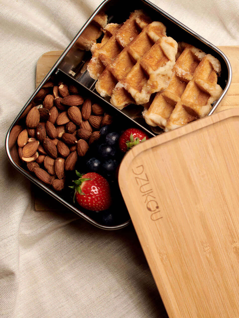 Bamboo lunch box filled with veggies