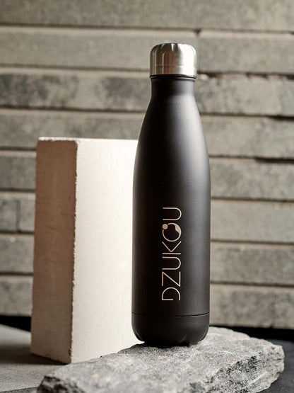 Stainless Steel Thermos Bottle with a grey background