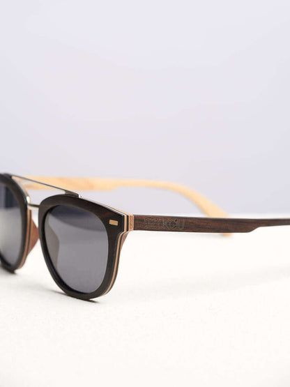 side view of a wooden sunglasses